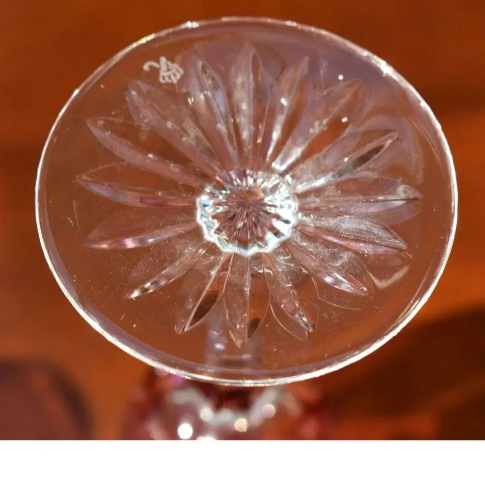 Nachtmann Traube Wine Decanter with Stopper and 6 Cranberry Tall Sherry Glasses